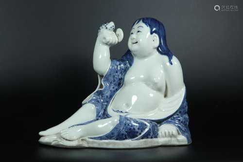 A Chinese Blue and White Porcelain Figure of Liuhai