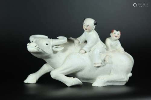 A Chinese Whiteglazed Porcelain Figure of Boys and Bull Decoration