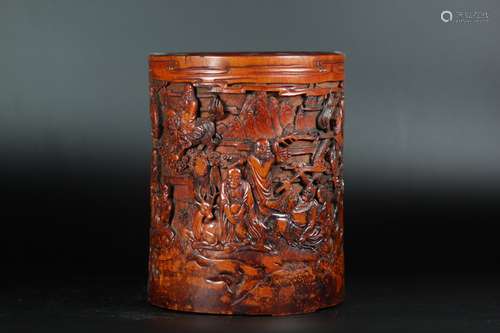 A Chinese Carved Bamboo Brush Pot