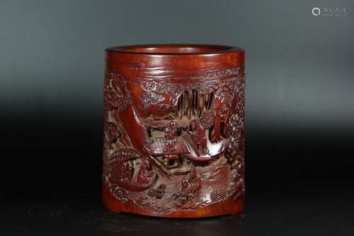 A Chinese Carved Bamboo Brush Pot