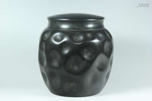 A Chinese Tin Tea Jar with Cover
