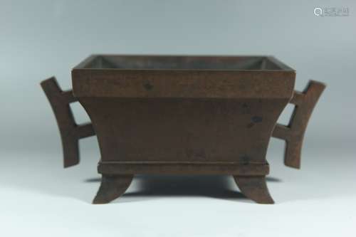 A Chinese Bronze Square Incense Burner