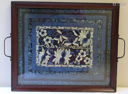 Chinese embroidery in wood  tea tray