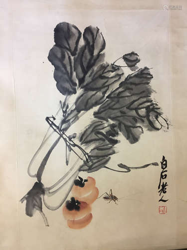 Chinese ink painting on paper, attributed to Qi Baishi.