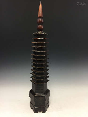 Carved buffalo horn tower.