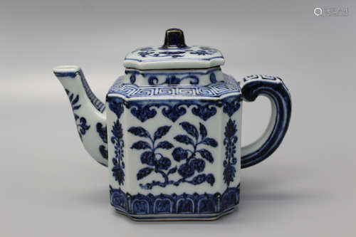 Chinese blue and white porcelain teapot. Xuande mark.