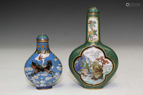 Two Chinese cloisonne snuff bottles.