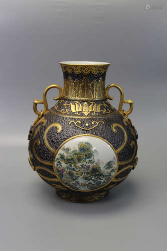 Chinese gilt brown-glazed vase. Dated 1948.