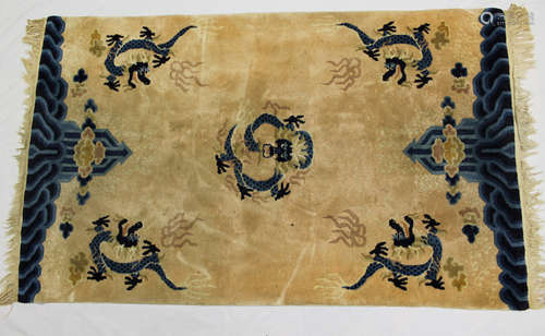 Chinese wool area rug with imperial dragon design.