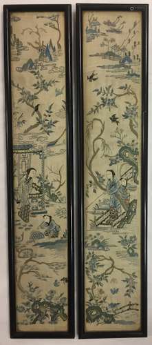 Pair of Chinese embroidery panels on frames.