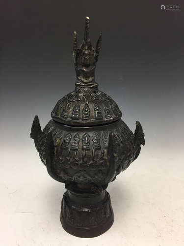 Indonisian bronze jar with cover.