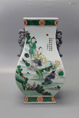 Large Chinese famille verte vase. Kangxi mark.