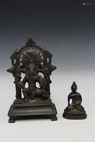 Two Indian bronze figurines of Buddha.