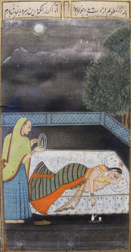 Indian painting on paper, framed, 19th Century.