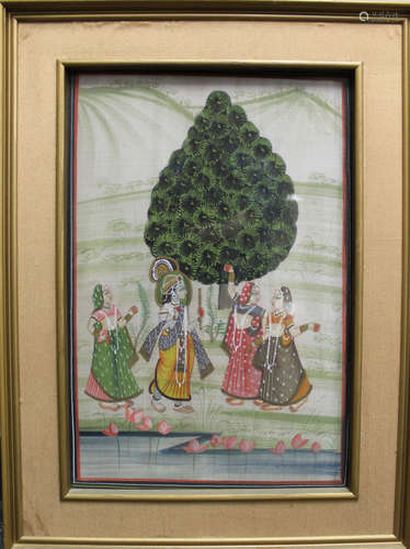 Indian painting on silk, framed.