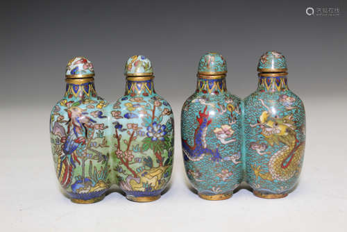 Two Chinese cloisonne snuff bottles.