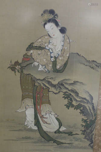 Chinese water color painting of Meiren on silk.