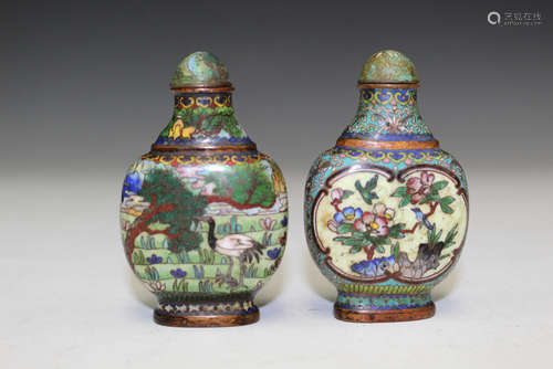 Two Chinese cloisonne snuff bottles, Qianlong mark.