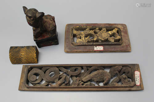 Four Chinese carved wood pieces,