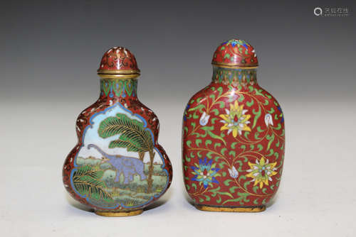 Two Chinese cloisonne snuff bottles.