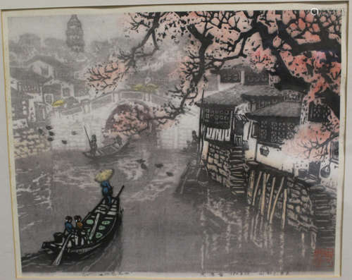 Chinese color wood block, by artist Zhou Xinghua, 1984.