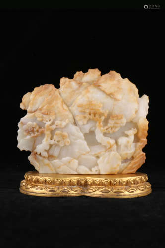 A Chinese Carved Jade Decoration with Gilt Bronze Stand