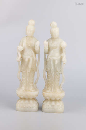 A Pair of Chinese Carved Jade Buddha