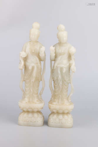 A Pair of Chinese Carved Jade Buddha