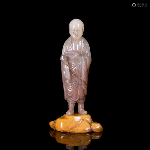 A Chinese Carved Shoushan Figure of Luohan