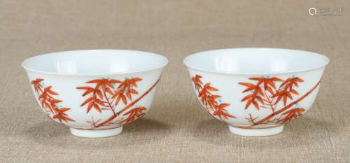 A Pair of Chinese Iron-Red Porcelain Cups