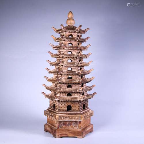 A Chinese Carved Huanghuali Tower