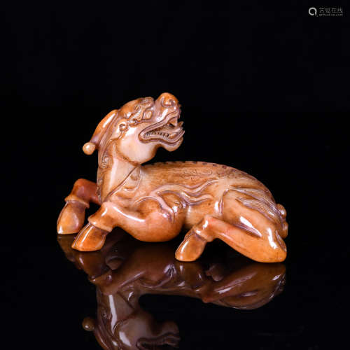 A Chinese Carved Shoushan Foo-Dog Decoration