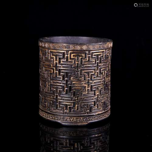 A Chinese Carved Zitan Brush Pot