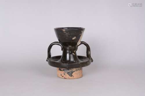 A Chinese Black Glazed Porcelain Oil Lamp