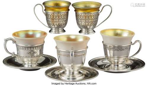 Five Various Silver and Gold Iridescent Glass De