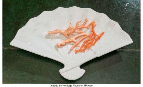 A Porcelain Fan-Form Dish with Porcelain Coral A