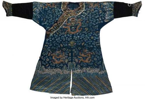 A Chinese Blue Ground Gauze Silk Nine-Dragon Cou