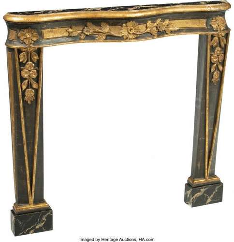 A Painted and Partial Gilt Pine Fireplace Surrou