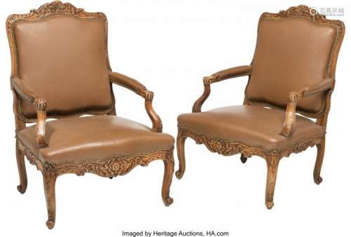 A Pair of French Regence-Style Wood and Leather