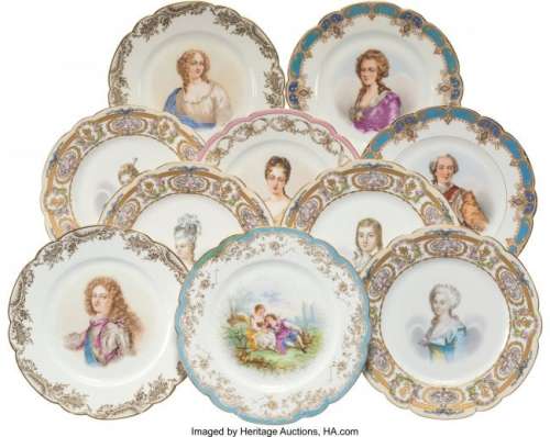 Ten Sevres-Style Porcelain Portrait Plates, earl