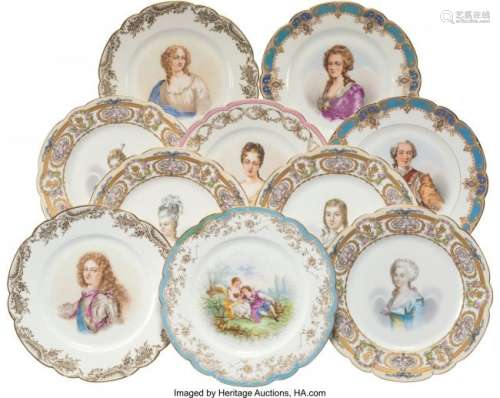 Ten Sevres-Style Porcelain Portrait Plates, earl
