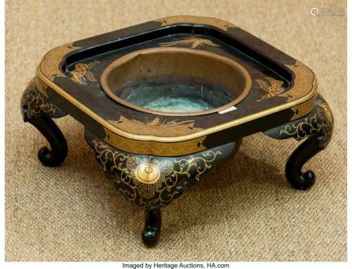 A Japanese Partial Gilt and Lacquered Brazier, l