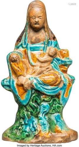 A Chinese Fahua Glazed Pottery Figure of Songzi