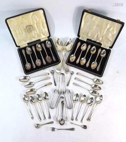 Cased sets of silver coffee spoons etc.