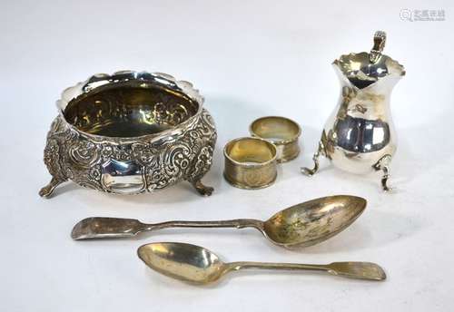 Victorian silver bowl, silver cream jug etc.