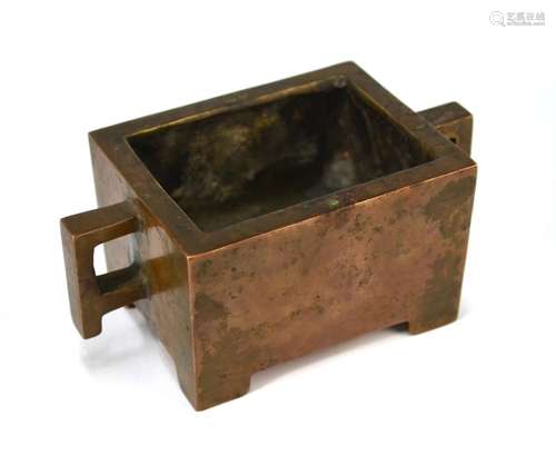 A Chinese bronze censer of rectangular form