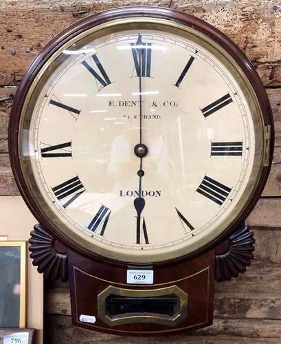 E Dent & Co, 61 Strand, London, a 19th century mahogany 8-day single fusee drop dial clock