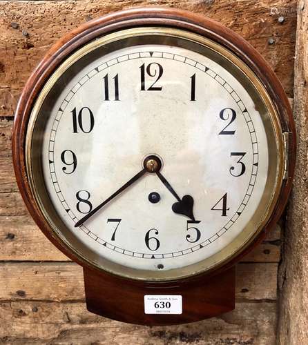 A small late 19th century mahogany cased 8-day single fusee wall clock