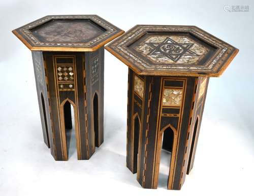 Two old Moorish mother of pearl inlaid octagonal tables