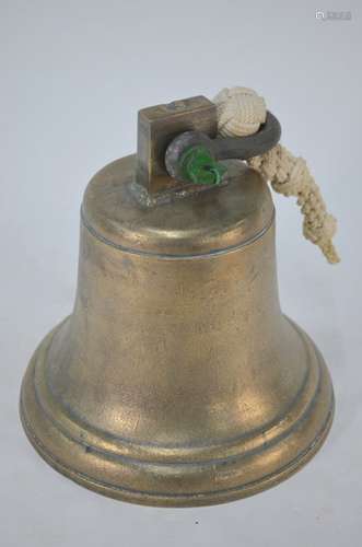 A ship's bell, unnamed c/w knotwork clapper-rope